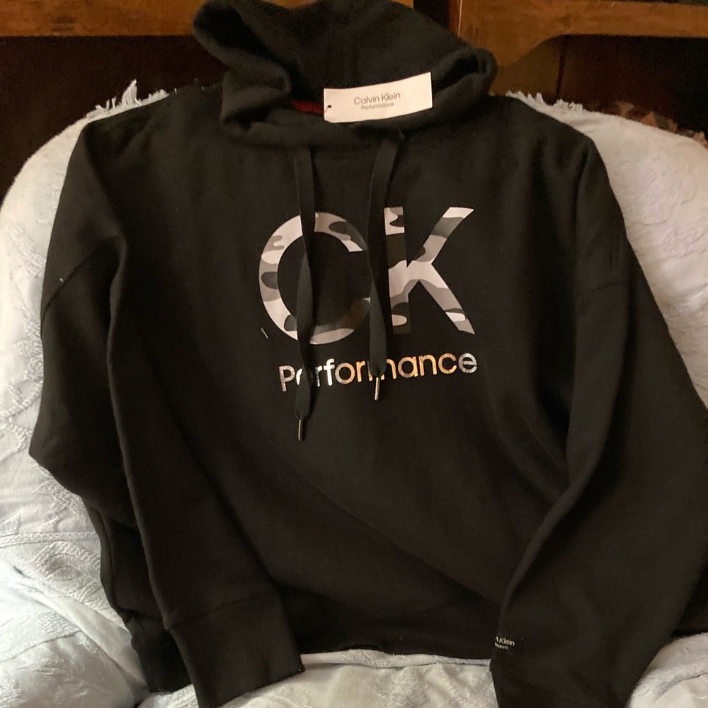 NWT CK Hoodie, Calvin Klein Plus size black w/camo logo and silver writing